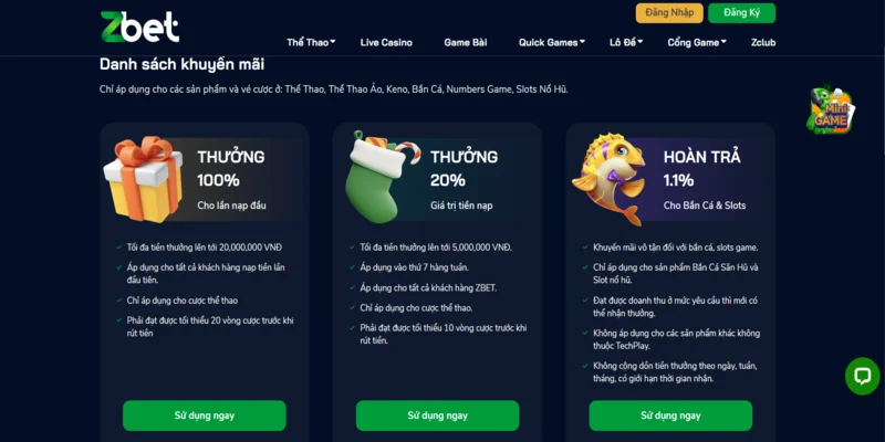 Chương trình ưu đãi hoàn trả 1,1% siêu hấp dẫn cho bắn cá và slotgame